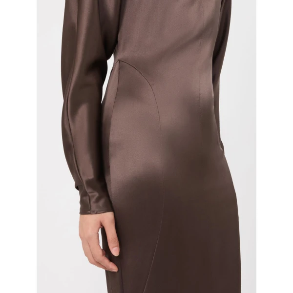 Max Mara Spuma Long Silk Satin Dress in Mud | Evening Gowns | Luxury Shoes 