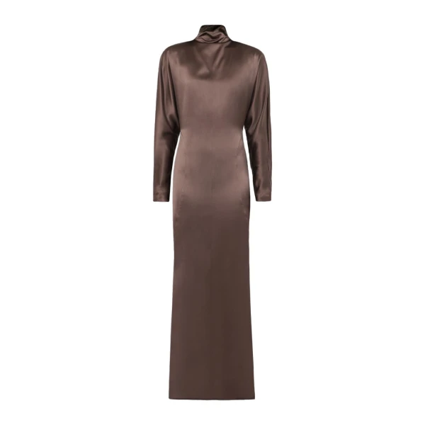 Spuma Long Silk Satin Dress in Mud