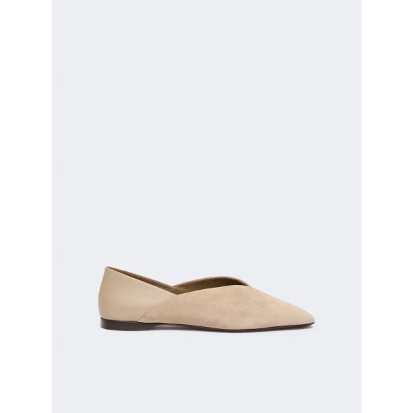Max Mara Squareflat Suede and Nappa Ballet Flats in Beige | Flats | Luxury Shoes 