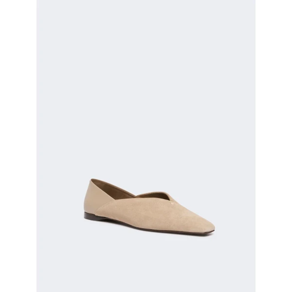 Max Mara Squareflat Suede and Nappa Ballet Flats in Beige | Flats | Luxury Shoes 