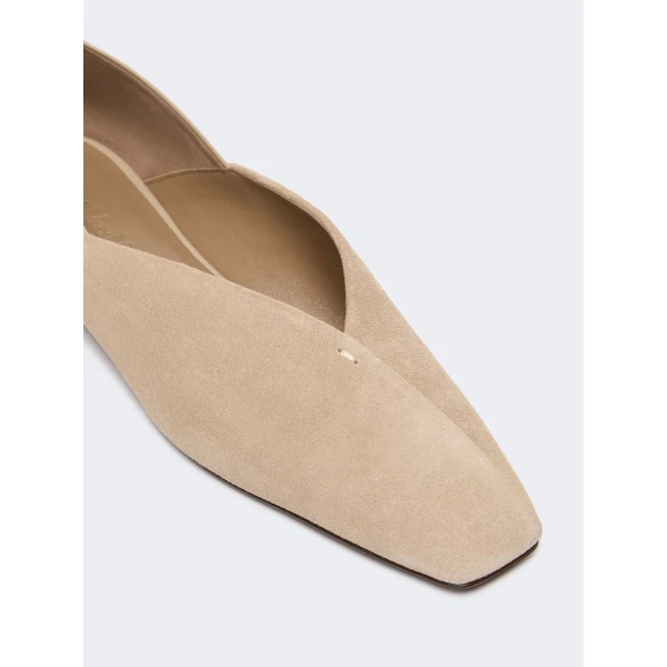 Max Mara Squareflat Suede and Nappa Ballet Flats in Beige | Flats | Luxury Shoes 