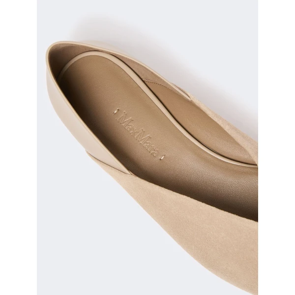 Max Mara Squareflat Suede and Nappa Ballet Flats in Beige | Flats | Luxury Shoes 
