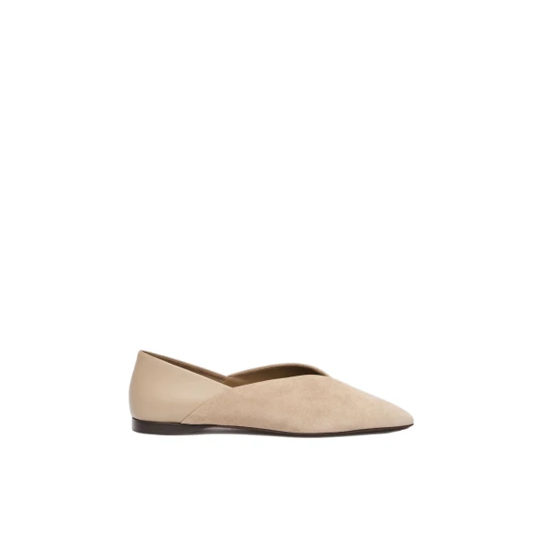 Squareflat Suede and Nappa Ballet Flats in Beige