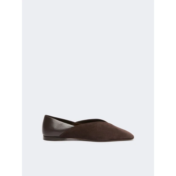 Max Mara Squareflat Suede and Nappa Ballet Flats in Dark Brown | Flats | Luxury Shoes 