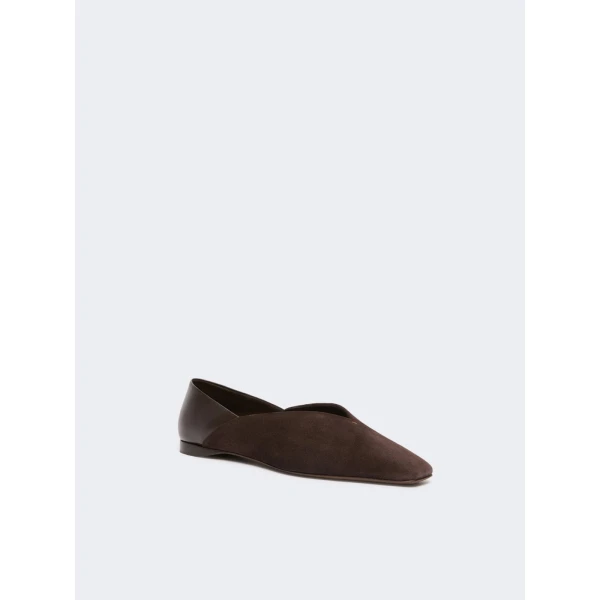 Max Mara Squareflat Suede and Nappa Ballet Flats in Dark Brown | Flats | Luxury Shoes 