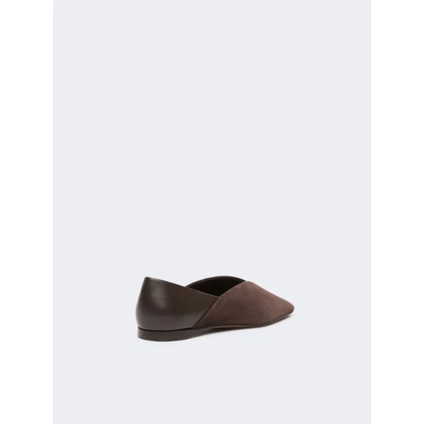 Max Mara Squareflat Suede and Nappa Ballet Flats in Dark Brown | Flats | Luxury Shoes 