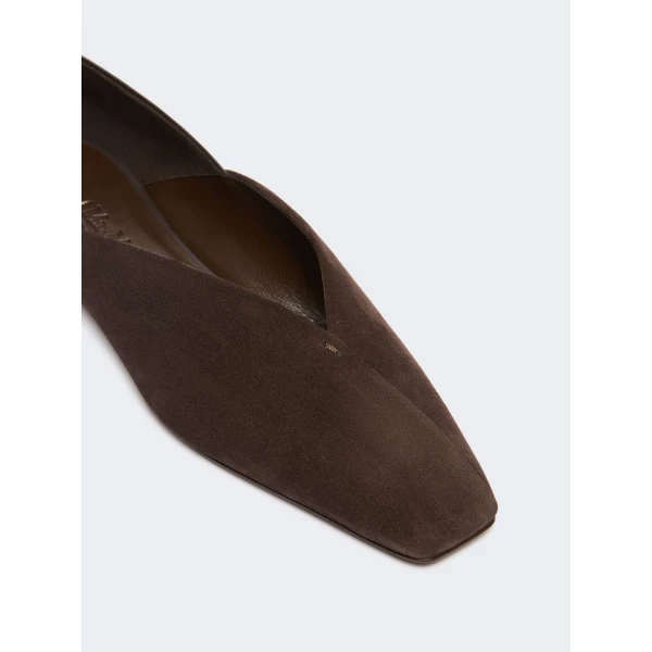Max Mara Squareflat Suede and Nappa Ballet Flats in Dark Brown | Flats | Luxury Shoes 