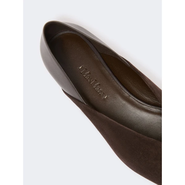 Max Mara Squareflat Suede and Nappa Ballet Flats in Dark Brown | Flats | Luxury Shoes 