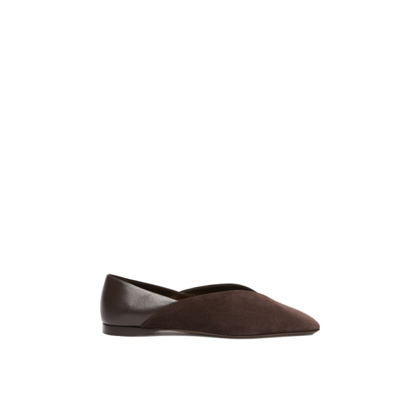 Max Mara Squareflat Suede and Nappa Ballet Flats in Dark Brown | Flats | Luxury Shoes 