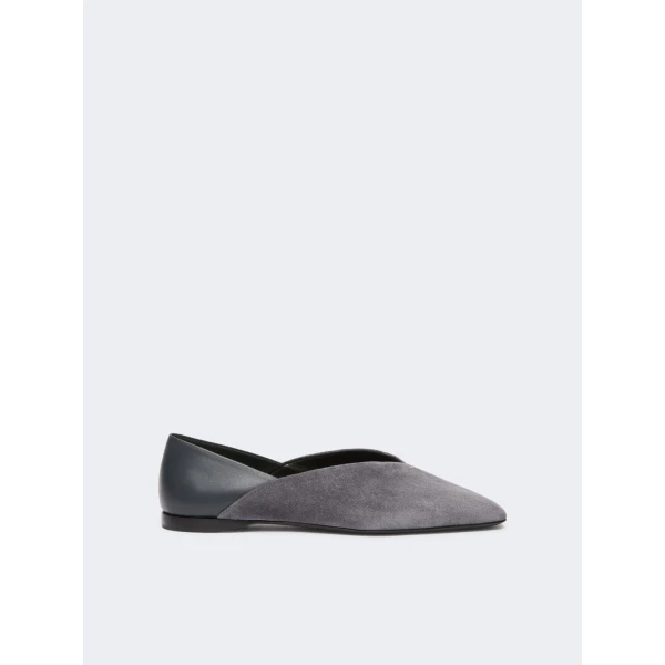 Max Mara Squareflat Suede and Nappa Ballet Flats in Medium Grey | Flats | Luxury Shoes 
