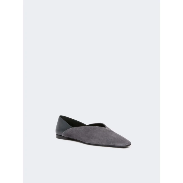Max Mara Squareflat Suede and Nappa Ballet Flats in Medium Grey | Flats | Luxury Shoes 