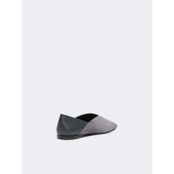 Max Mara Squareflat Suede and Nappa Ballet Flats in Medium Grey | Flats | Luxury Shoes 