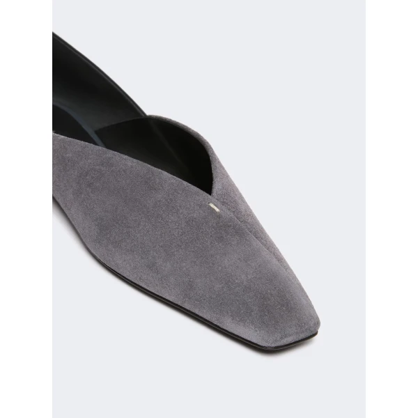 Max Mara Squareflat Suede and Nappa Ballet Flats in Medium Grey | Flats | Luxury Shoes 