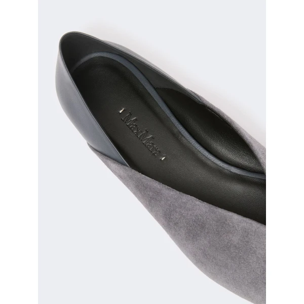 Max Mara Squareflat Suede and Nappa Ballet Flats in Medium Grey | Flats | Luxury Shoes 