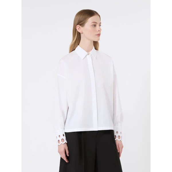 Max Mara Staffa Cotton Poplin Broderie Shirt in Optical White | Shirts | Luxury Shoes 
