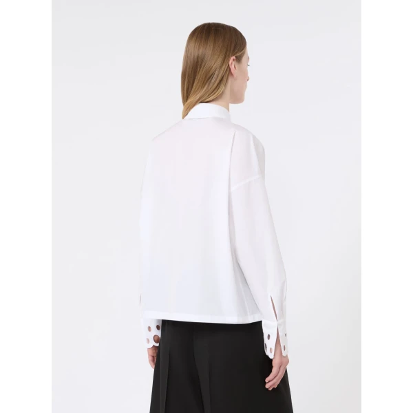 Max Mara Staffa Cotton Poplin Broderie Shirt in Optical White | Shirts | Luxury Shoes 