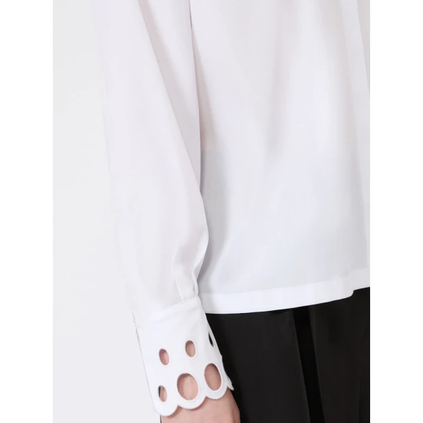 Max Mara Staffa Cotton Poplin Broderie Shirt in Optical White | Shirts | Luxury Shoes 