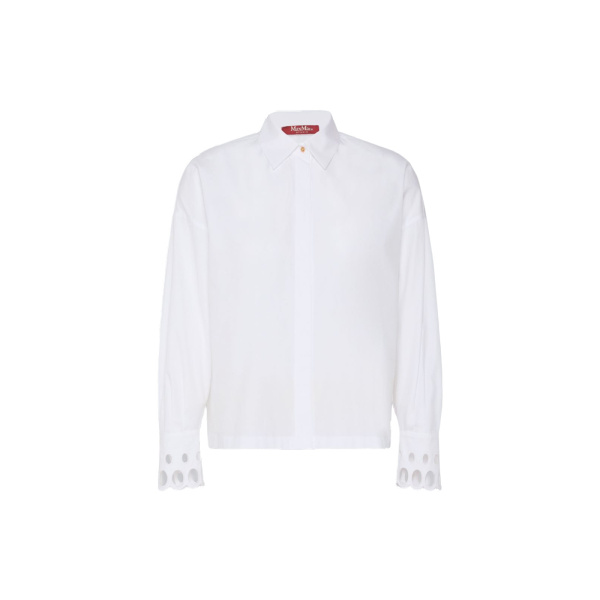 Max Mara Staffa Cotton Poplin Broderie Shirt in Optical White | Shirts | Luxury Shoes 