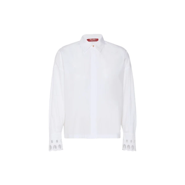 Max Mara Staffa Cotton Poplin Broderie Shirt in Optical White | Shirts | Luxury Shoes 