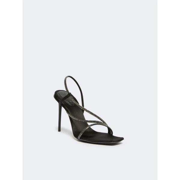 Max Mara Stark Satin and Crystal Sandals in Black | Sandals | Luxury Shoes 