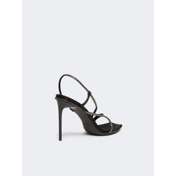 Max Mara Stark Satin and Crystal Sandals in Black | Sandals | Luxury Shoes 