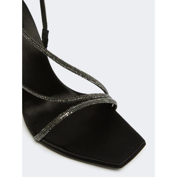 Max Mara Stark Satin and Crystal Sandals in Black | Sandals | Luxury Shoes 