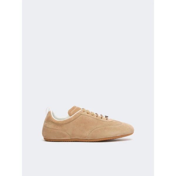 Max Mara Stecca Flat Split Leather Trainers in Beige | Sneakers | Luxury Shoes 