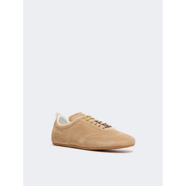 Max Mara Stecca Flat Split Leather Trainers in Beige | Sneakers | Luxury Shoes 