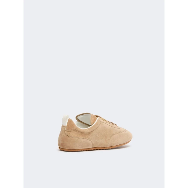 Max Mara Stecca Flat Split Leather Trainers in Beige | Sneakers | Luxury Shoes 