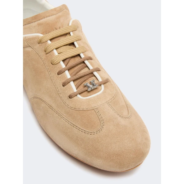 Max Mara Stecca Flat Split Leather Trainers in Beige | Sneakers | Luxury Shoes 
