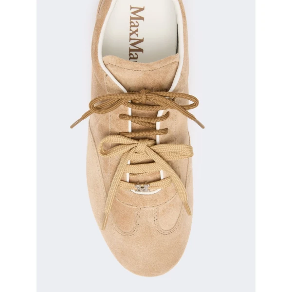 Max Mara Stecca Flat Split Leather Trainers in Beige | Sneakers | Luxury Shoes 