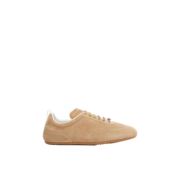 Stecca Flat Split Leather Trainers in Beige