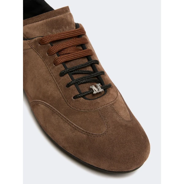 Max Mara Stecca Flat Split Leather Trainers in Dark Brown | Sneakers | Luxury Shoes 