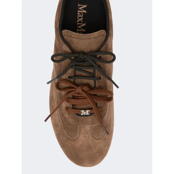 Max Mara Stecca Flat Split Leather Trainers in Dark Brown | Sneakers | Luxury Shoes 