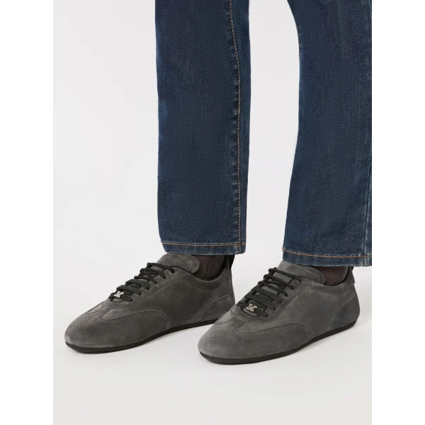 Max Mara Stecca Flat Split Leather Trainers in Medium Grey | Sneakers | Luxury Shoes 