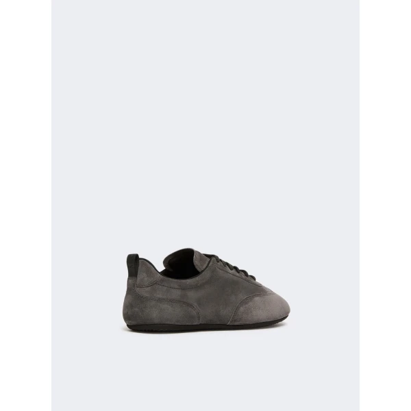 Max Mara Stecca Flat Split Leather Trainers in Medium Grey | Sneakers | Luxury Shoes 