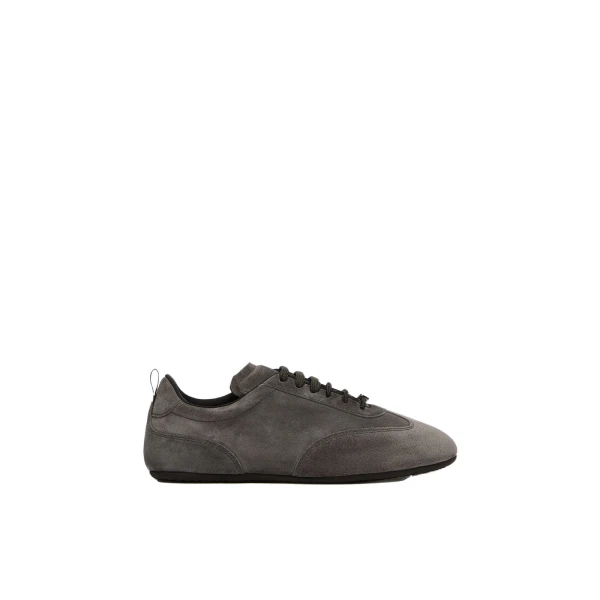 Stecca Flat Split Leather Trainers in Medium Grey