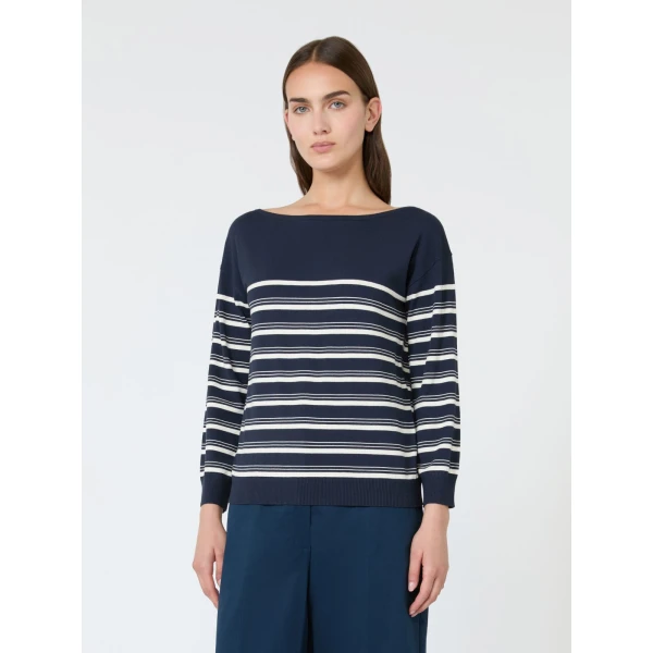 Max Mara Stecca Stretch Viscose Boat-Neck Jumper in Navy | Sweaters | Luxury Shoes 