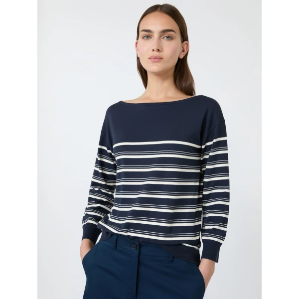 Max Mara Stecca Stretch Viscose Boat-Neck Jumper in Navy | Sweaters | Luxury Shoes 