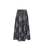 Max Mara Struzzo Pleated Printed Cotton Skirt in Navy | Pleated Skirts | Luxury Shoes 