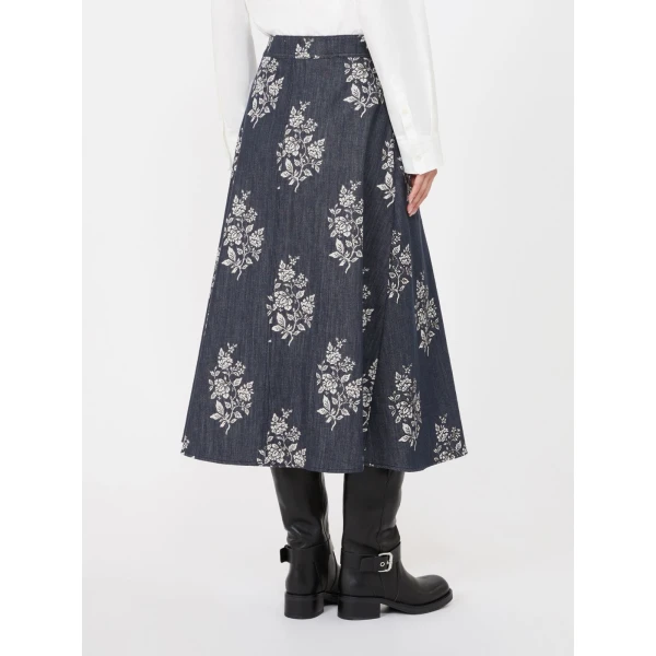 Max Mara Struzzo Pleated Printed Cotton Skirt in Navy | Pleated Skirts | Luxury Shoes 