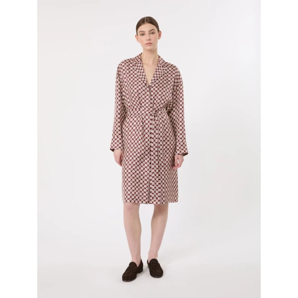 Max Mara Sultano Printed Silk Midi Shirt Dress in Bordeaux | Shirtdress | Luxury Shoes 