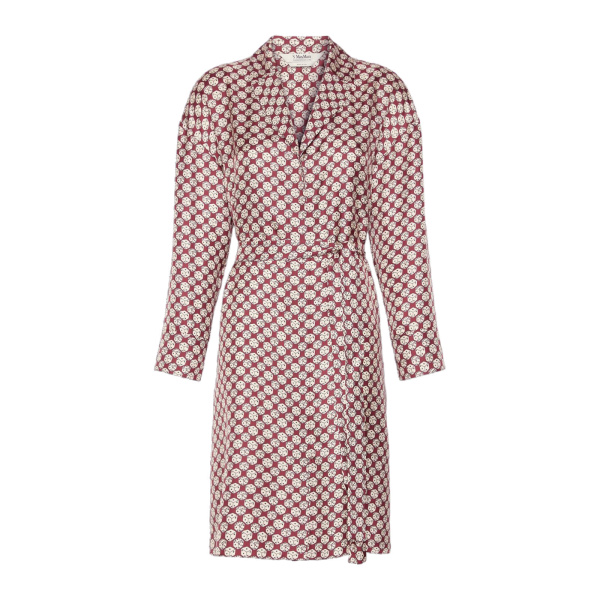Max Mara Sultano Printed Silk Midi Shirt Dress in Bordeaux | Shirtdress | Luxury Shoes 