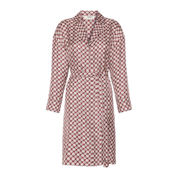 Sultano Printed Silk Midi Shirt Dress in Bordeaux