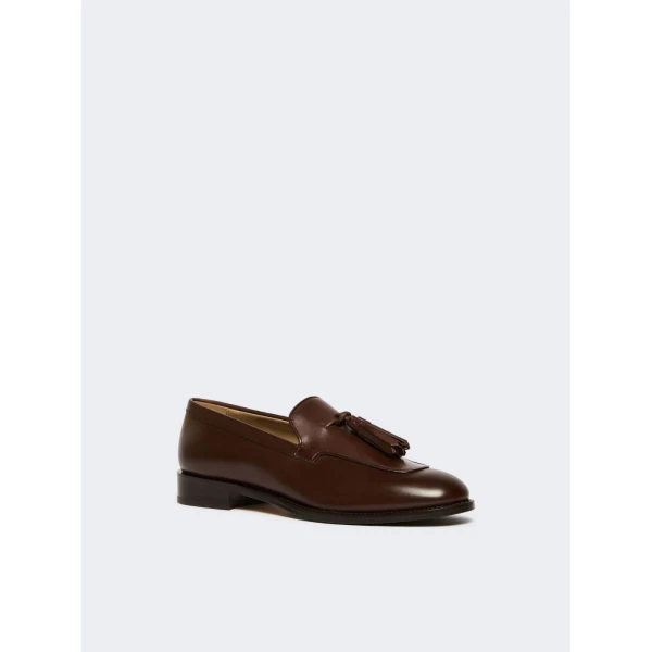 Max Mara Sultano Tasselled Leather Loafers in Cocoa | Loafers | Luxury Shoes 