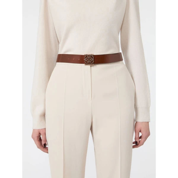 Max Mara Sumero Jewelled Buckle Leather Belt in Amber Brown | Belts | Luxury Shoes 