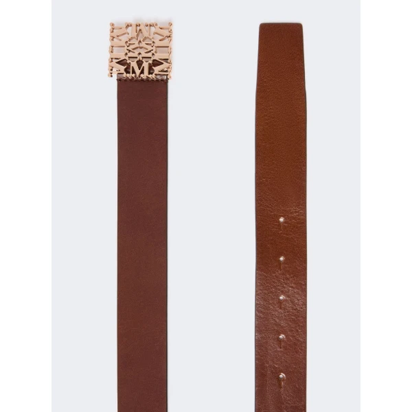 Max Mara Sumero Jewelled Buckle Leather Belt in Amber Brown | Belts | Luxury Shoes 