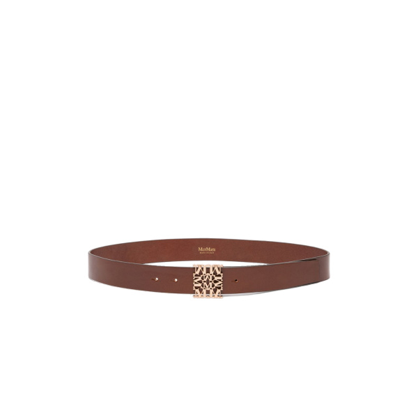 Max Mara Sumero Jewelled Buckle Leather Belt in Amber Brown | Belts | Luxury Shoes 