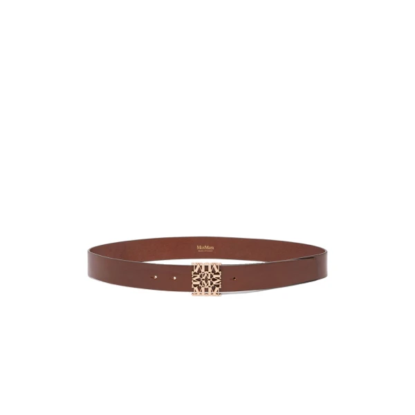 Max Mara Sumero Jewelled Buckle Leather Belt in Amber Brown | Belts | Luxury Shoes 