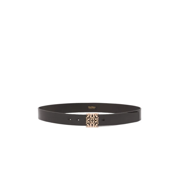 Sumero Jewelled Buckle Leather Belt in Black